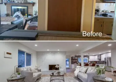 Living area before and after